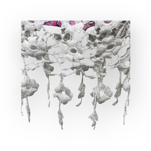 new Millau ꧁ Cold Shoulder Lace Fringe Festival Crop Top ꧁ Multicolor Print ꧂ XS - Picture 12 of 16